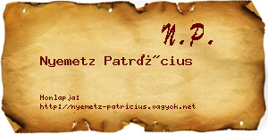 Nyemetz Patrícius névjegykártya